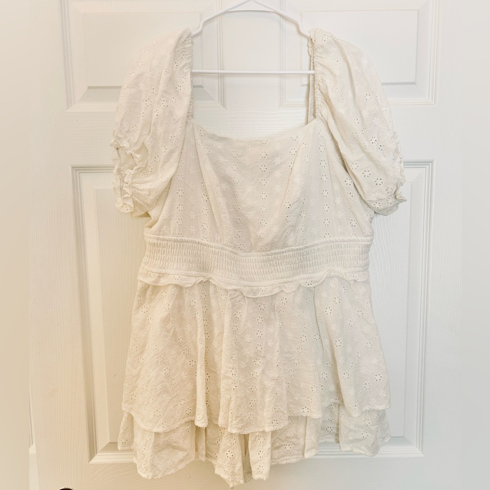 ARULA White Eyelet Puff Sleeve romper